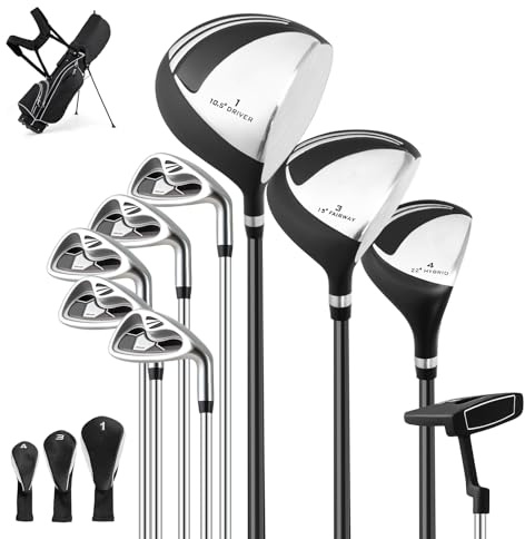 LIFEZEAL Komplettes Golfset für Herren, Golfset tragbar rechts, Stativtasche mit 7 Fächern, Putter, 3 Holz: Driver #1, Fairway #3, Hybrid #4, 5 Nadeln: #6, #7, #8, #9, Pitching Wedge