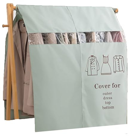 LUNAIZHUO Kleiderständer Abdeckung für Offenen Schrank, Abdeckung Kleiderständer aus Atmungsaktiver Polyester Baumwolle, Staubschutz mit Klarem Fenster(Green,90x120cm/35x47in)