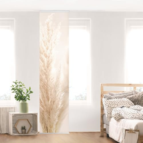 micasia Schiebegardine halbtransparent 60er Paneel Klett Blumen Textil lichtdurchlässig - Gräser Modern Flächenvorhang beige Wohnzimmer Schlafzimmer 2442 (60x250 cm - 1 St.)