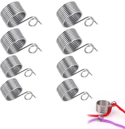 8 Stück Strickring Finger,Edelstahl Strickfingerhut Häkelring Finger Garnführer,Strickrahmen Utensilien Knitting 2 Fäden,Strickzubehör Strickhilfe Fadenring Stricken,Häkelring Ring Tool Für Turner