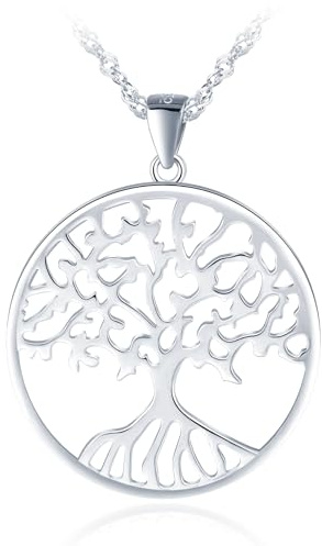 MicLee 925 Silver Women's Hollow Tree of Life Necklace Creative Round Pendant for Girl