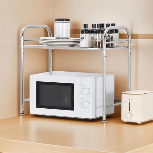 TAO ONE Estante para Microondas de Acero Inoxidable | Estante Resistente con Tubos Reforzados | Soporte Compacto para Horno, Tostadora & Air Fryer