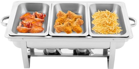 Mqwdxzfes 9L Edelstahl Chafing Dish, Speisenwärmer Warmhaltebehälter mit Deckel, 3-Fach Etagenbainmarie Essen Warmhalten Behälter, Tragbare Geteilte Wärmetopf für Partys, Bankette, Buffets