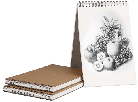 Sketchbook Din A5 Zeichnen Blockkunst Spiralführer für Kinder, Anfänger, Fachkräfte, Zeichenbuch mit Spiral -Bound 3PCS Kraft Cover für Zeichnungen und Skizzen (30 Blätter, 160 GSM)