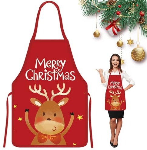 Lustig Weihnachten Kochschürze, Lustig Weihnachtsschürze, Weihnachtsschürzen, Schürze Lustig, Weihnachtensparty Weihnachts Geschenk, für Küche Backen, Kochgeschenke für Männer Damen, Elchmotiv
