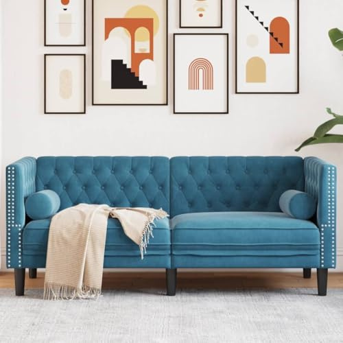 Emmtore Chesterfield Sofa, Couch mit Armlehnen Rückenlehne Stützbeine, Polstersofa für Wohnzimmer, Couchgarnitur Blau,2-Sitzer