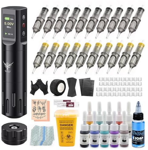 Máquina Rotativa Inalámbrica LCD 1600mAh RCA, Kit Profesional TATELF | Set Completo con 10 Tintas y 20 Agujas, Ideal para Iniciarse y Artistas, Batería de Larga Duración