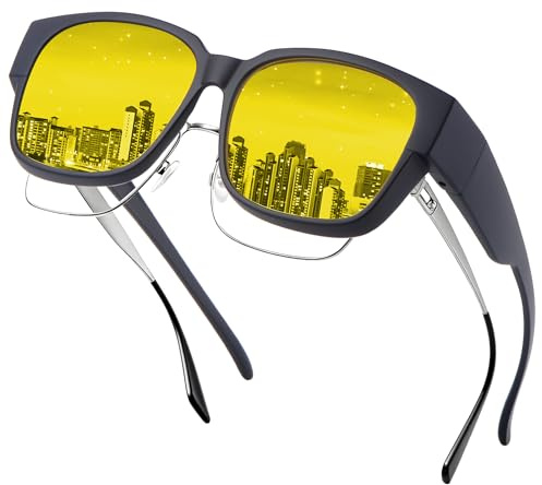 Farrobor Lunettes Conduite de Nuit Polarisées - Surlunettes de Soleil Verre Jaune Anti-éblouissement Lunette Vision Nocturne pour Homme Femme