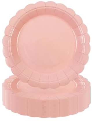 HiEnjoin 50 Stück Wellkanten Pappteller,18cm Rosa Einweg Party Teller Dessert Perfekt für Babypartys Hochzeit Geburtstag Dekoration