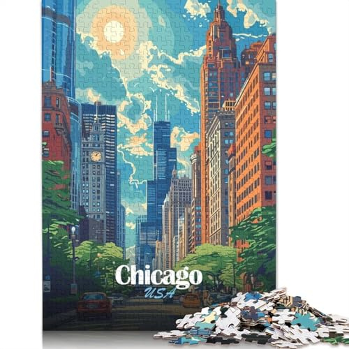 Chicago-Stadtbild-Puzzle für Erwachsene, 1000-teiliges Papierpuzzle, geeignet für Erwachsene zur Dekoration, 38 x 26 cm / 1000 Teile