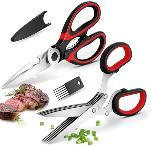 Forbici da Cucina: Con Forbici Per Erbe Aromatiche, Affilate in Acciaio Inox Con Cappuccio Protettivo, Adatte per Tagliare Ossa, Pollo, Carne, Pesce, Verdure, Cipolle e Prezzemolo