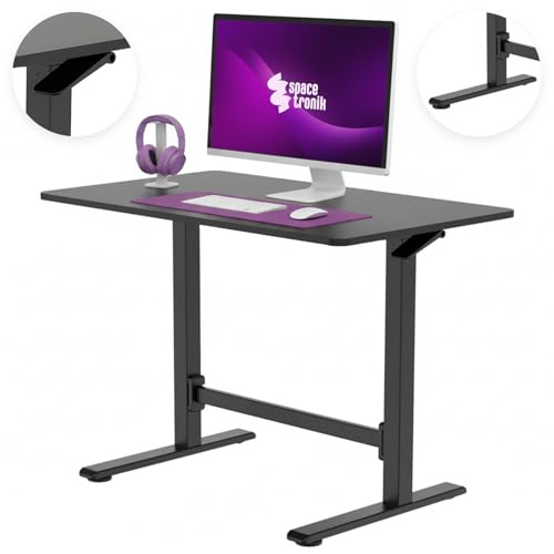 Spacetronik Höhenverstellbarer Schreibtisch Manuell 100x60 cm | Gasfeder Pneumatisch, Sitz-Steh-Tisch ohne Strom, Mobiler Laptoptisch mit Rollen, Stehpult 70-115 cm, Schwarz