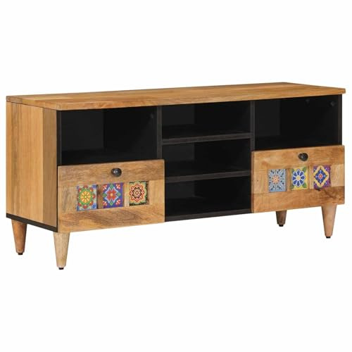 vidaXL TV-Schränk mit Regal Natur 100 x 33 x 46 cm Massivholz Mango, Wohnzimmer, rechteckige, Moderne Aufbewahrungslösung, robuster Sideboard, Mangoholz, funktionale Regale, Medien