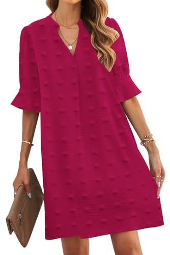 JOCAFIYE Damenkleid für den Sommer, V-Ausschnitt, kurze Ärmel, Shiftkleid | Lässiger Herbst-Pullover, leichter Basic-Pullover, Frühlings-Winter-Kleidung, V-Ausschnitt, trendige Kleidung