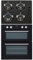 SIA 60cm Black Built Under Double Electric Fan Oven & 4 Burner Gas On Glass Hob