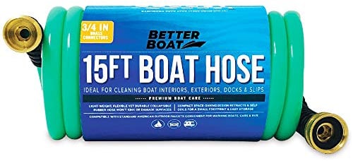 Better Boat 15FT Boat Hose | Coil Hose Water Hoses Expandable Perfect RV Water Hose Short Garden Marine Grade 3/4 Inch Connectors | Connectors, Perfect for RV Wash, Garden, and Marine Washdown, Self-Recoil Design, 15 Foot Length