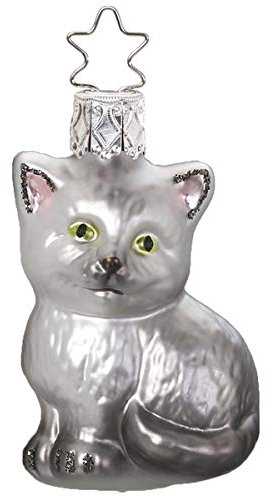 Christbaumschmuck Glas 6.5cm Katze mundgeblasen handbemalt Haustiere Weihnachtskugeln grau