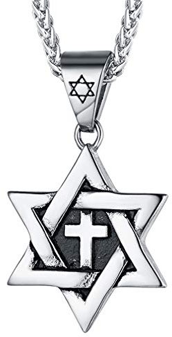 FaithHeart Jüdischer Davidstern Anhänger Edelstahl Hexagramm Kette mit Kreuz Anhänger für Sie und Ihre Familien