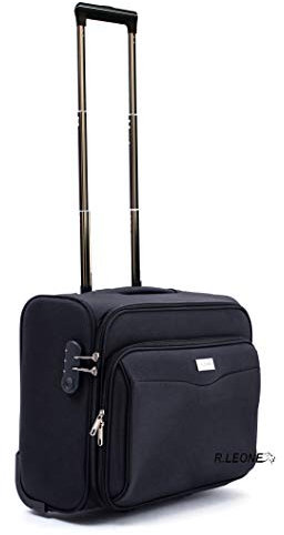 R.Leone Valigia bagaglio a mano 2 Ruote rinforzate Pilota Poliestere Stoffa adatto easyjet 45X36X20 (Nero)