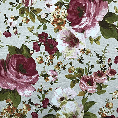 Kt KILOtela - Tela por Metros de loneta Estampada - Half Panamá - Ancho 280 cm - Largo a elección de 50 en 50 cm | Pintura de Flores - Rosa