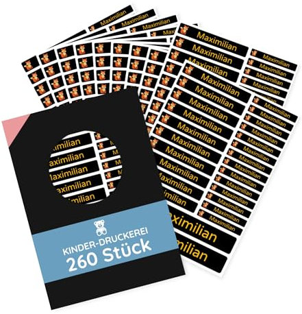 260 Stück personalisierte Namensaufkleber Set-Bögen Mini/Mittel/Groß - Spülmaschine geeignet/Wasserfest/Kratzfest für Innen und Außen (Schwarz, Set 260 Stück, Malik Demir-Auto)