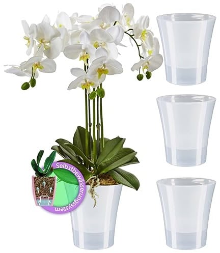 Lot de 4 pots de fleurs auto-arrosants ORCHIDEA (transparent, 2 L)