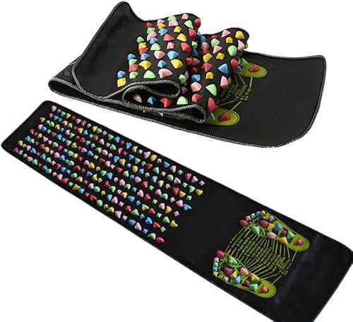 Estera De Piedra Para Masaje De Pies, 68.1in/13.8in Portátil Alfombra Pies Masaje Alfombra De Acupresión De Relajación Muscular De Sección Larga Negra Para Masaje De Pies