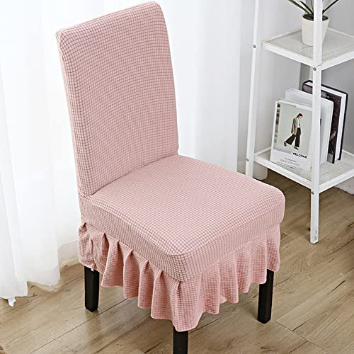 Ricemru Landhausstil Stuhlhussen 6er Set Rosa mit Rock Stuhlbezug Stretch Stuhl Bezüge Elastische Abnehmbar Waschbar Stuhlschutzbezüge Spannbezug für Esszimmer Büro Bouquet Party