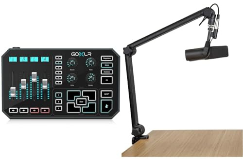 TC Helicon GoXLR 5-Channel USB/XLR Mixer with Motorized Faders, Studio Quality MIDAS Preamp, Sampler, Voice FX, and Gator Frameworks Deluxe Desk-Mounted Broadcast Microphone Boom Stand