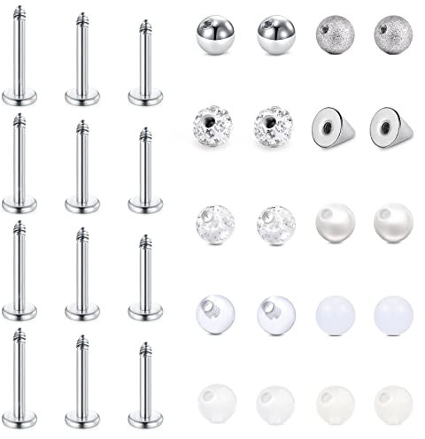 Funseedrr Piercing Ersatz Kugeln Stecker für Lippenpiercing Labret Helix Tragus Piercing Chirurgenstahl Acryl 16G 6/8/10mm Piercing Stab Kugel