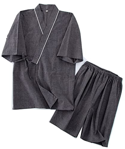 OWLONLINE Japanischer Kimono-Herren-Pyjama in Übergröße, kurzärmliges Oberteil und Hose, Nachtwäsche, Pyjamas-Set