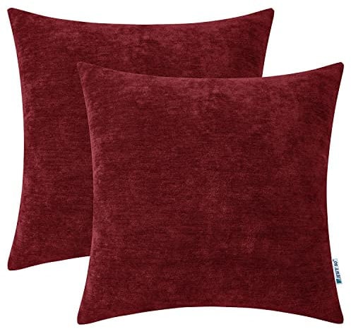 HWY 50 Chenille Kissenbezüge 50x50 cm dunkelrot 2er Set, weiche gemütliche dekorative Sofakissenbezüge für Sofa Wohnzimmer Bett Couch