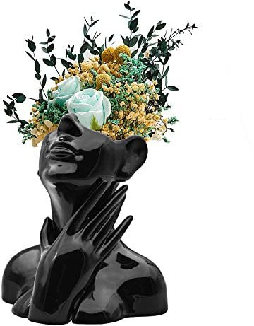 FANATAO Keramikvase in Körperform, Schwarze Blumenvase, Mittelstück für Moderne Wohnzimmer-Dekoration, 20 cm Höhe