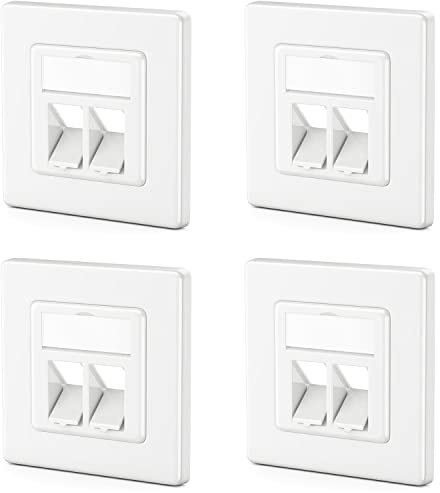 deleyCON 4x 2 Port LAN Anschlussdose Datendose Unterputzdose für Keystone Module 45° Gewinkelter Auslass für Keystone Module mit z.B. RJ45 Koaxial F-Stecker RJ-11 Cinch Klinke Toslink PS2