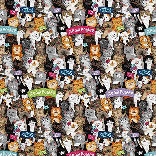 HEKO PANELS Oxford Stoff Wasserdichte Meterware Canvas-Stoff Polyester Stoff Zum Nähen Nähstoffe Möbelstoffe Dekostoffe Handwerken Wasserabweisend Blickdicht Katzen Parade 1 Meter 155 x 100 cm, DX534