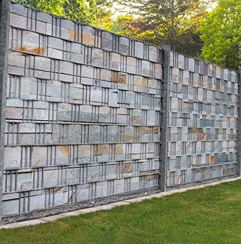 MyMaxxi Zaunsichtschutz - Blaue Steinmauer - Sichtschutzstreifen für Doppelstabmattenzaun - Windschutz Sonnenschutz Blickdicht - Sichtschutz Garten Teil1 + Teil2 - 9 Streifen - 500x180cm