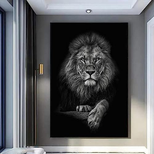 Leinwandbild, Motiv: schwarzer und weißer Löwe, Tierdrucke, Portraits, Löwenkopf, Wandkunst, Gemälde, Schwarz-Weiß-Tierposter, Löwen-Portrait, Leinwand-Kunstwerk, Wildtierbilder, Wanddekoration, 40,6