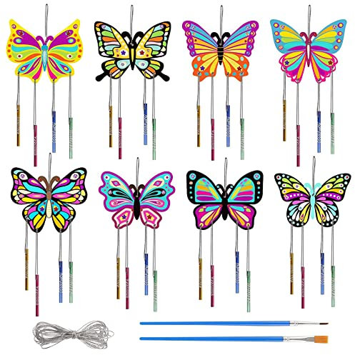 8tlg Schmetterling Windspiel, Schmetterling Windspiel Bastelset Kinder, Schmetterlinge Windspiel Basteln, Butterfly Basteln Holz, Schmetterling Bastelset für Geburtstag Weihnachten Mädchen Junge