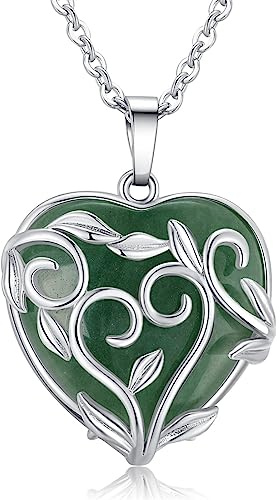 XIANNVXI Heart Necklaces for Women Flower Leaf Wrapped Heart Pendant Necklace Green Aventurine Crystal Necklace Natural Real Gemstones Reiki Jewellery for Women