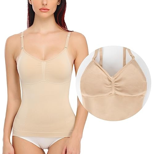 SLIMBELLE Camiseta interior para mujer, sin costuras, moldeadora de figura, sujetador moldeador, camiseta moldeadora para moldear la figura, camiseta moldeadora de tirantes delgados