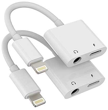 Lightning to 3.5mm Splitter 2in1(2pack)Charger Audio Cord connector iPhone AUX Adapter for Headphone Jack Dongle Cable Apple MFI Certified Music Earphone Converter for 7 8 X Xr se 14 13 12 11 Pro Max