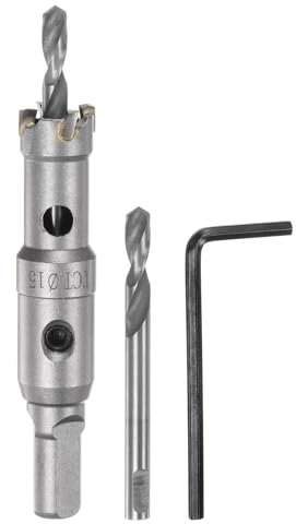 sourcing map Sierra perforadora de metal TCT cortador de carburo de 15 mm de diámetro para acero inoxidable, metal, aleación de aluminio, cobre, latón, plástico, con broca central adicional