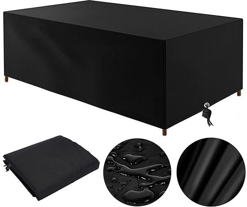 rngcpto Housse Table De Jardin 180x100 Housse Salon De Jardin Exterieur 180x100x75cm Oxford Housse De Protection De Jardin Imperméable Au Vent Anti-UV Bache Table De Jardin Rectangulaire (Noir)