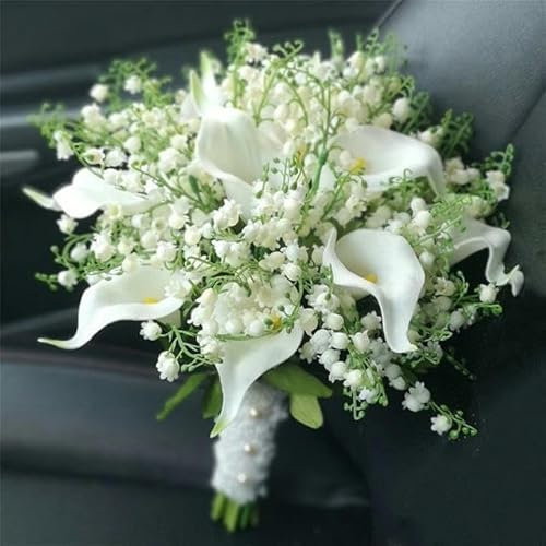 ZYKAA Brautstrauß, Brautjungfer, handgebundene künstliche Blume, Maiglöckchen, Tulpe, Dekoration, Zuhause, Urlaub, Party, Versorgung, Blumen-02