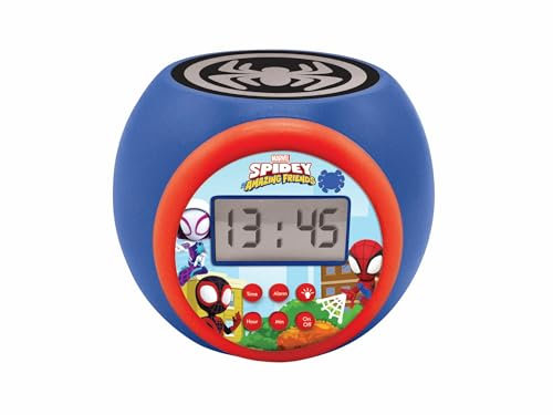 Lexibook, Spidey et Ses Amis extraordinaires, Réveil-projecteur avec Fonction Alarme et répétition Snooze, veilleuse avec minuterie, écran LCD, à Piles, RL977SP1 Bleu