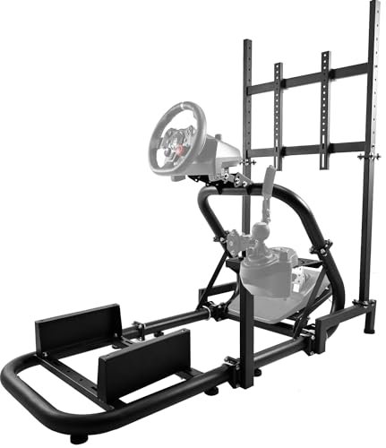 Minneer Flight Sim Cockpit with Monitor Stand Enhanced Fit for Logitech Thrustmaster Fanatec G29 G920 Racing, Professional Driving Mount (50MM Large Round Tube) Without Wheel Pedal Handbrake and Seat