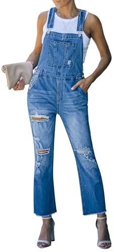 Roskiky Salopette da donna in jeans regolabili con elastico casual, Maree blu, S