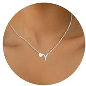 HSWYFCJY Halskette Damen Silber Herz Kette mit Buchstabe Y 316L Edelstahl Initialen Anhänger Verstellbar Namenskette 45+5cm Personalisierte Schmuck Geschenke für Frauen Mädchen
