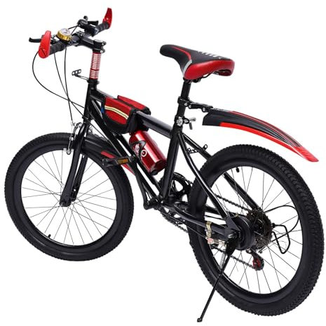 Brride Mountainbike 20 Zoll Kinderfahrrad, Doppelscheibenbremse Fahrräder mit Wasserbecherhalter und Kompass-Glocke, Geschenke für Jungen und Mädchen