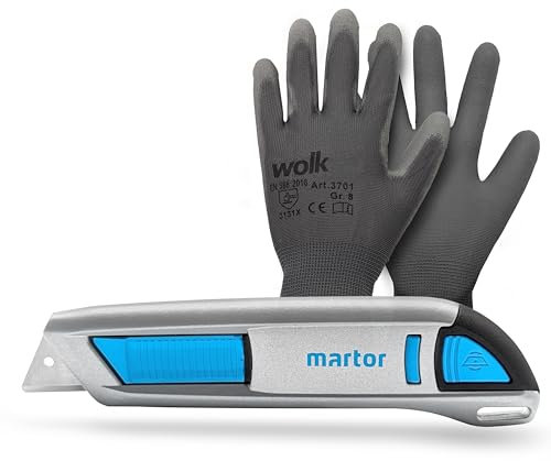 Martor Sicherheitsmesser Secunorm 500 mit wolk®-Arbeitshandschuh Größe: 9 - Beidhändig - automatischer Klingenrückzug
